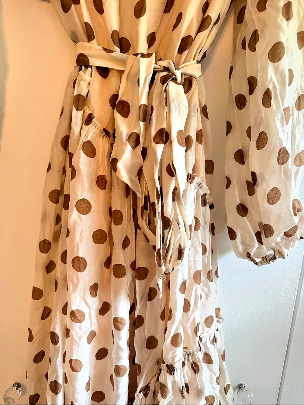Mango Tuula Dress Polka Dot Maxi Dress Cream & Brown XL NWT - Picture 2 of 3